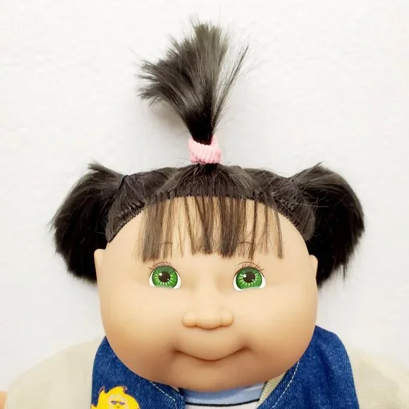 1995 CABBAGE PATCH KIDS Vintage Doll Figure Outfit Brown Hair Green Eyes Mattel - Picture 2 of 15